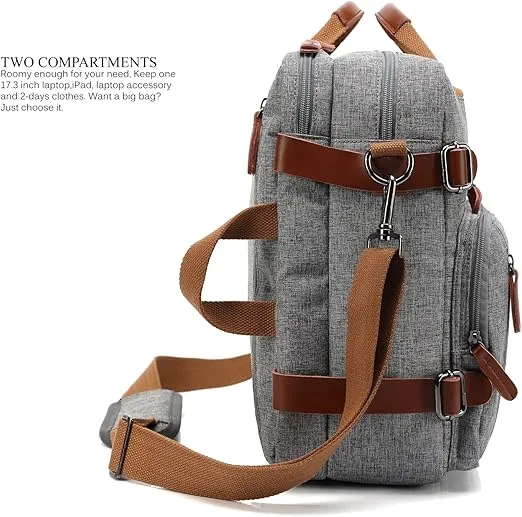 CoolBELL Convertible Backpack Messenger Shoulder bag Laptop Case Handbag Business Briefcase Multi-functional Travel Rucksack Fits 17.3 Inch Laptop For Men/Women (Grey)