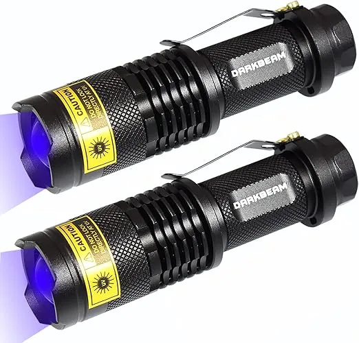 DARKBEAM UV 365nm Light Flashlight 2 Packs Wood's lamp Blacklight LED Portable Mini Handheld Torch Detector for Dog Urine Pet 370nm Anti-counterfeiting Identification, Resin Curing