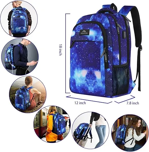 MATEIN School Backpack for Boys Girls, Anti Theft College School Laptop Bookbag for Students with USB Charging Port, Water Resistant Slim Travel Laptop Backpack Fits 15.6 In Computer Gifts for Men