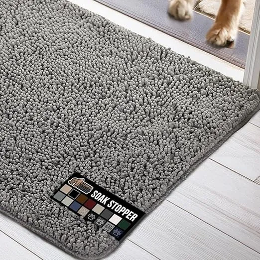 Gorilla Grip Ultra Absorbent Grippy Doormat for Muddy Dog Paws, Machine Washable Soak Stopper Rugs Cleaner Floors, Bed Mat for Dirty Dogs, Indoor Entrance Door Rug Pet Bed Mats 24x17 Gray