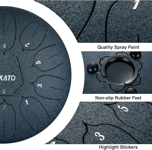 LEKATO Steel Tongue Drum 10 Inch 11 Notes, Rain Drum for Garden Beginner Handpan Drum Percussion for Meditation Yoga Musical Education Christmas New Year's Gift for Families Lovers, Navy Blue