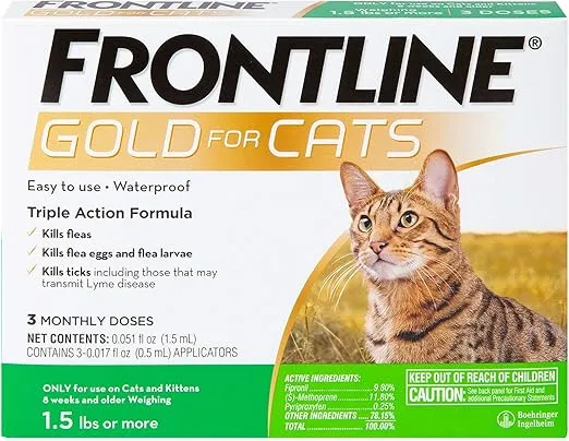Frontline Gold Flea & Tick Treatment for Cats Pack of 3