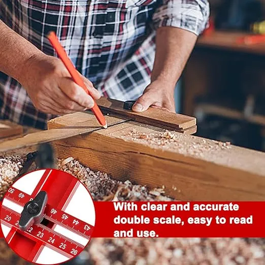 4 in 1 Router Milling Groove Bracket, Multifunctional Cabinet Hardware Jig,Router Milling Groove Bracket Adjustable Router Circle Cutting Guide for Woodworking(Red)