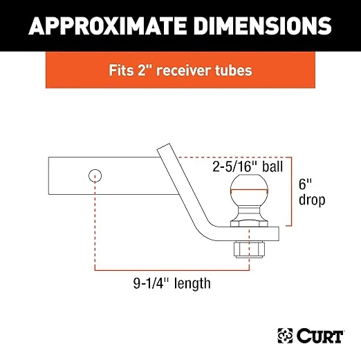 CURT 45065 Lifted Truck Trailer Hitch Mount with 2-5/16-Inch Ball & Pin, Fits 2-Inch Receiver, 7,500 lbs, 6-Inch Drop, GLOSS BLACK POWDER COAT