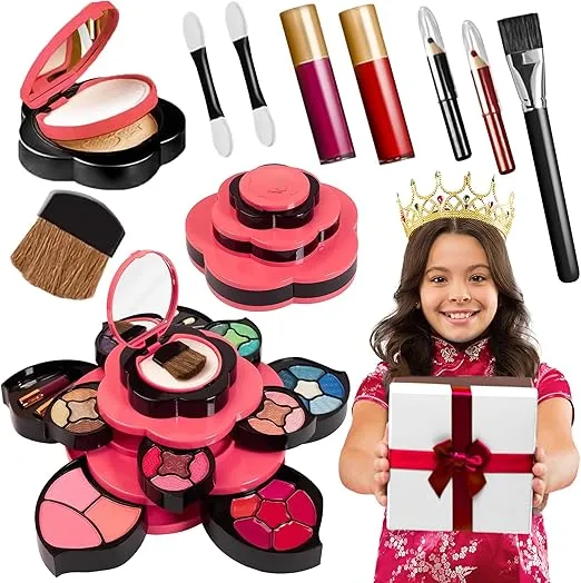 Toysical Makeup Kit for Teens - Flower Makeup Palette Gift Set for Teen Girls and Women - Makeup for Girls 10-12 - Petals Expand to 3 Tiers - Variety Shade Array - Full Starter Kit for Beginners