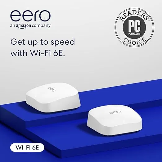 Amazon eero Pro 6E mesh wifi router (newest model) - 2.5 Gbps Ethernet, Coverage up to 4,000 sq. ft., Connect 100+ devices, 2-pack