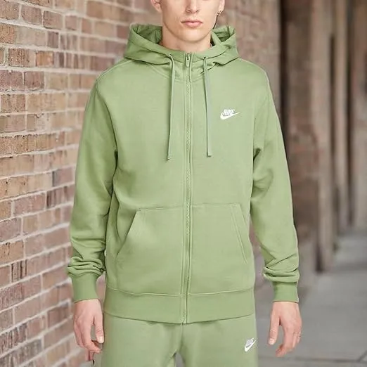 Nike Men's Sportswear Club Fleece Full Zip Hoodie (as1, alpha, m, regular, regular, Oil Green/Oil Green/White)