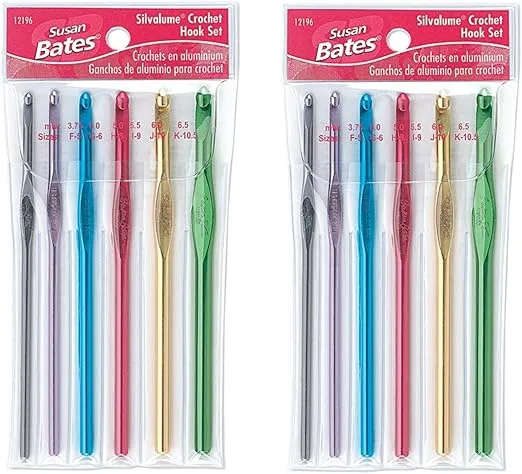 Susan Bates Silvalume Crochet Hook Set in Pouch Sizes F, G, H, I, J, K (2 Pack)