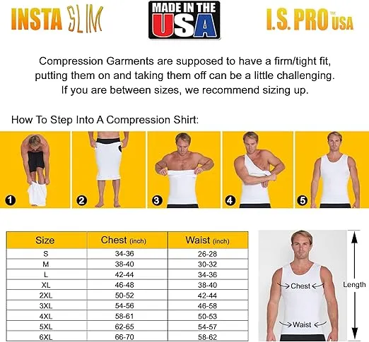 Insta Slim -Made in USA- Compression Tank-Top Shapewear for Men. Tummy Control Slimming Body-Shaper for Belly & Back Support