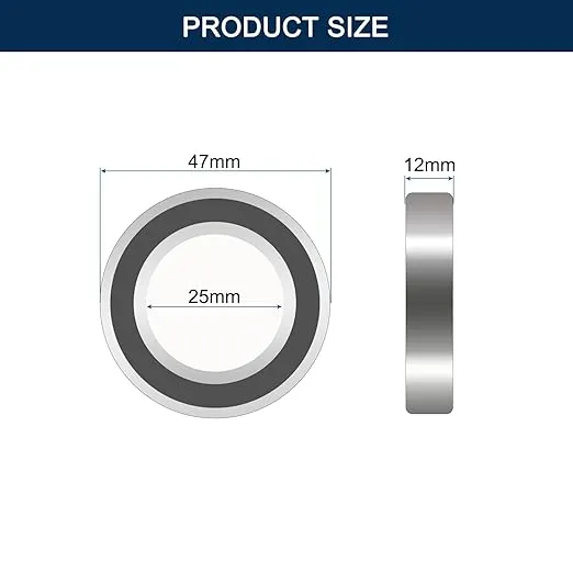 6005-2RS Deep Groove Ball Bearings, ID 25mm x OD 47mm x Width 12mm Double Rubber Sealed Ball Bearing Pre-Lubricated Chrome Steel Z2 Lever 2pcs