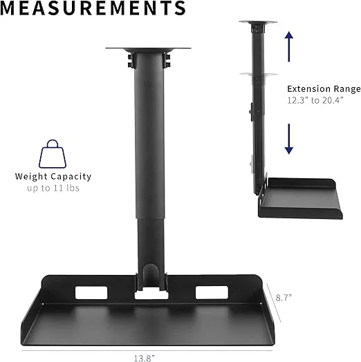 VIVO Universal Ceiling Extending Projector Tray Mount, Height Adjustable Projection, No Hole Installation, Hidden Cable Routing, Black, MOUNT-VP08B
