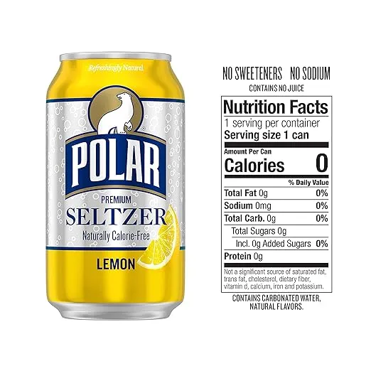 Polar Seltzer Water Lemon, 12 fl oz cans, 24 pack
