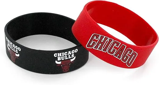aminco NBA Chicago Bulls Silicone Rubber Bracelet Wristbands, 2-Pack