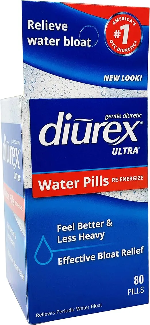Diurex Ultra Re-Energizing Water Pills - Relieve Water Bloat - Feel Better & Less Heavy - 80 Count