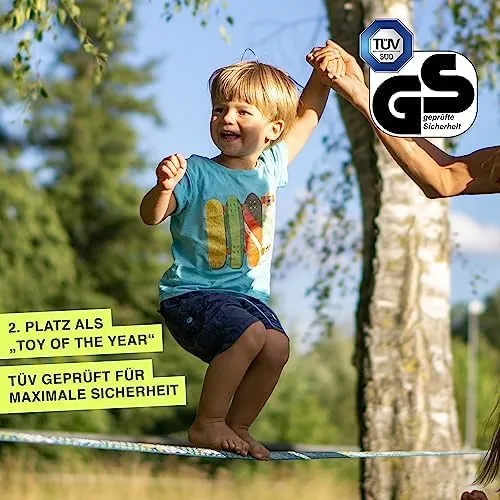 GIBBON FunLine Slackline with TreeWear - Beginner & Kids Slack Line 49ft (41ft line + 8ft Ratchet Strap with Reinforced Loop), 2" Line