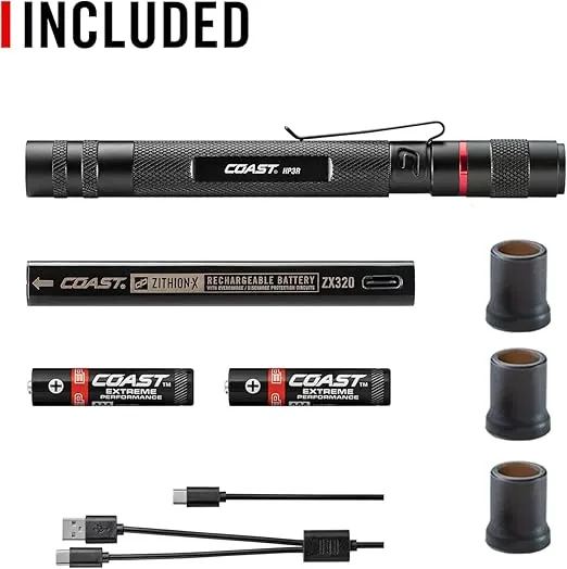 COAST HP3R 500 Lumen Rechargeable LED Penlight with TWIST FOCUS, Black