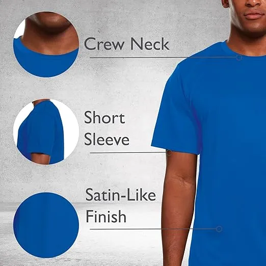 Mens Active T-Shirt - Quick-Dry Athletic Workout Training Stretch Crew Neck Short Sleeve Top 5 Pack