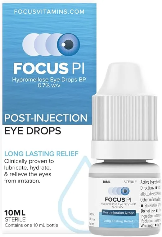 Focus Vision Supplements - Focus PI Post-Injection Eye Drops (10ml Bottle) – Support Macular Health, Lubricating Eye Drops, Long Lasting Hydration