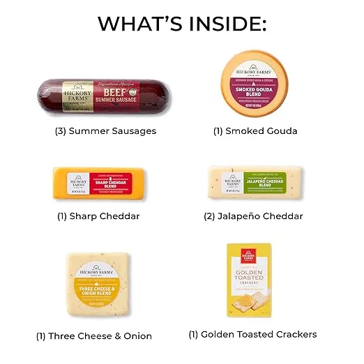 Hickory Farms Signature Beef Meat and Cheese Gift Basket (Large) - Food Gift Box | Charcuterie Board Food - Summer Sausage and Cheese | Christmas Gift Basket | Holiday Gift Basket | Housewarming Gift