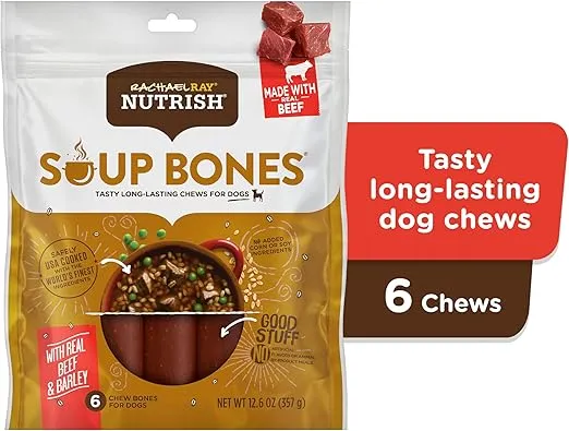 Rachael Ray Nutrish Soup Bones Dog Treats, Beef & Barley Flavor, 6 Bones