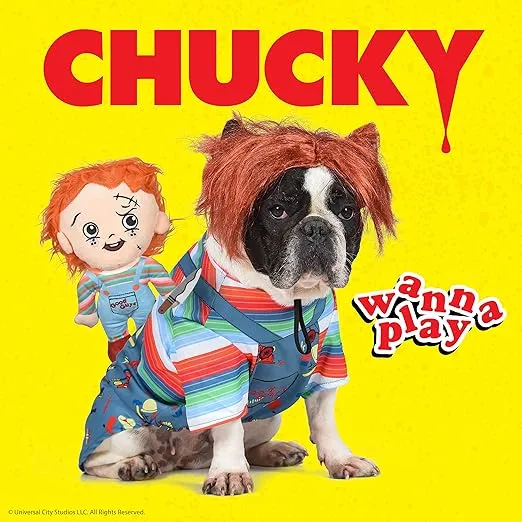Chucky Halloween Dog Costume - Medium | Horror Movie Halloween Costumes for Dogs, Scary Dog Costumes | Officially Licensed Chucky Dog Halloween Costume