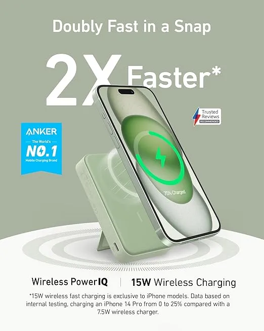 Anker MagGo Power Bank, Qi2 Certified 15W Ultra-Fast MagSafe-Compatible Portable Charger, 10,000mAh Battery Pack with Smart Display & Foldable Stand, For iPhone 16/15/14/13 Only (USB-C Cable Included)