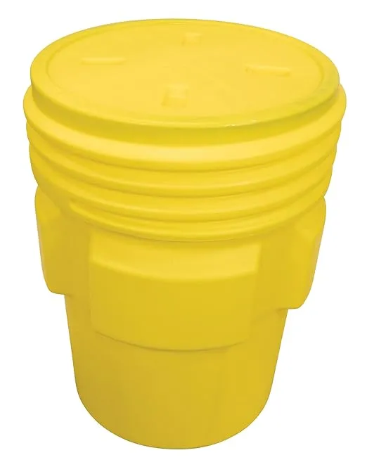 Eagle 95 Gallon Plastic Drum with Lid, Screw-On Lid, 41.3"x31", Overpack Drum Made of Durable, Lightweight HDPE, Withstands Weather and Chemicals, Made in USA, Yellow, 1690