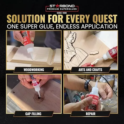 Premium Grade Cyanoacrylate (CA) Super Glue by STARBOND Gap Filler Thick 2000 CPS Viscosity Adhesive for Carpentry, Woodworking, Hobby Models, Archery Fletching (Thick, 2 Ounce)
