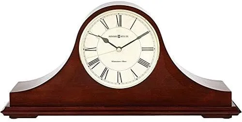 Howard Miller Christopher Mantel Clock 635-101 – Windsor Cherry Finish, Brass Accents, Black Roman Numerals, Quartz Single-Chime Movement, Volume Control