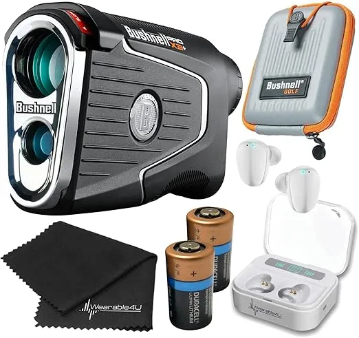 Bushnell PRO X3 / Pro X3+ (Plus) Advanced Laser Golf Rangefinder with Included Carrying Case, Carabiner, Lens Cloth, and Selected Wearable4U Bundle