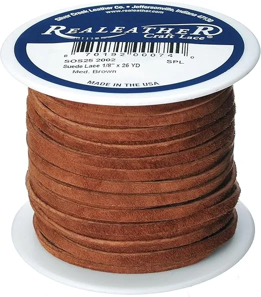 Silver Creek Leather Co Realeather SOS25-2002 Suede Leather Lace for Crafts and Jewelry Making, 0.125" x 25', Medium Brown, 1-Spool