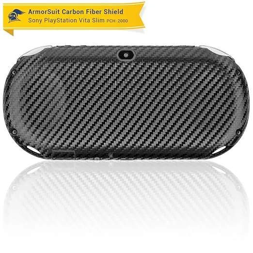 ArmorSuit MilitaryShield Black Carbon Fiber Skin Wrap Film + HD Clear Screen Protector for PlayStation Vita Slim (2014) - Anti-Bubble Film