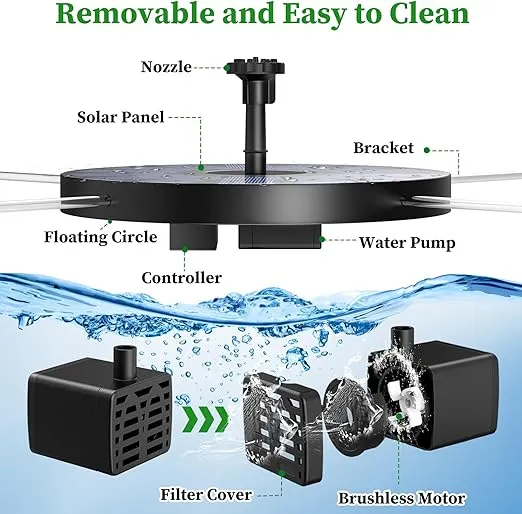 AISITIN 2.5W Solar Fountain Pump for Bird Bath, Solar Bird Bath Fountain with 6 Nozzles, 6.7" Solar Powered Water Fountain Pump for Garden