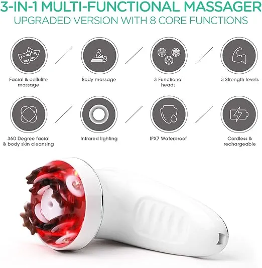 VOYOR Electric Cellulite Massager, Body Sculpting Machine for Arms, Belly, Legs, Waist, Buttocks, 3 Strengths for Body Cleaning and Deep Tissue Cellulite Massage, IPX7 Waterproof & Cordless VRMM1-NEW