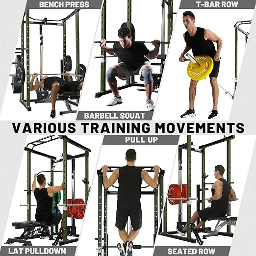 RitFit Power Cage with Optional LAT PullDown/Cable Crossover/Smith Machine System, 1000LB Squat Rack for Home & Garage Gym, with Weight Storage Rack and More Training Attachments, ASTM-Certified