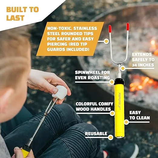 MalloMe Marshmallow Roasting Sticks Smores Kit - Marshmallows Smores Sticks for Fire Pit Long - Camping Campfire Accessories S'mores Gift Set- Smore Hot Dog Roaster Marshmello Skewers - 34Inch 10 Pack