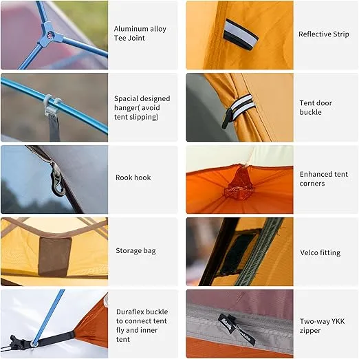 Naturehike Cloud-Up 2 Person Tent Lightweight Backpacking Tent with Footprint - Free Standing Ultralight Camping Hiking Backpack Tents Two Person Tent