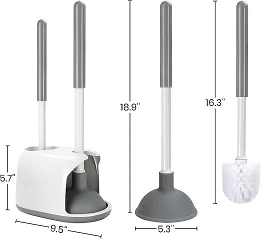 TreeLen Toilet Plunger and Brush Set, 2 in 1 Toilet Bowl Brush Plunger with Holder Combo Caddy Stand for Bathroom Cleaning