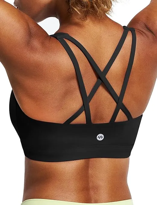Ewedoos Sports Bras for Women Strappy Padded Sports Bras Buttery Soft Medium Support Workout Yoga Bra Criss Cross Back