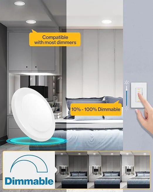 Sunco 6 Pack 5/6 Inch LED Disk Lights, Flush Mount Disc Recessed Ceiling Can Lighting, 1050 LM, Selectable CCT 3000K/4000K/5000K/6000K/6500K, Dimmable, 15W=75W, Damp Rated ETL