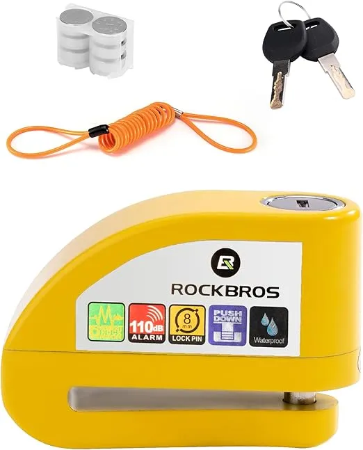 ROCKBROS Disc Brake Lock Motorcycle Alarm Lock Anti-Theft 110db Motorcycle Lock with Reminder Cable Disc Brake vehicle for Motorbike Scooter