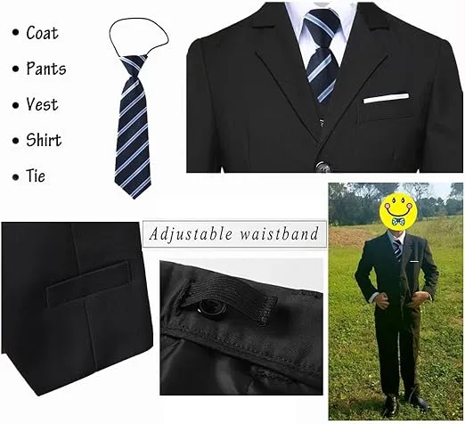 Boys Suits 5 Piece Slim Fit Suit for Kids Formal Ring Bearer Suits