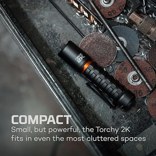 NEBO Redline Torchy 2K, 2000 Lumen Pocket, Rechargeable LED, Water & Impact Resistant Flashlight for EDC with Smart Power Control, Power Memory Recall, Removable Clip for Camping, Hunting, Hiking