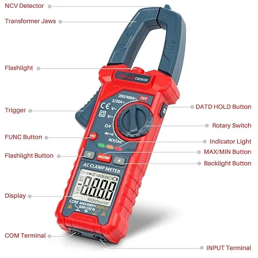AstroAI Digital Clamp Meter Multimeter 2000 Counts Amp Voltage Tester Auto-ranging with AC/DC Voltage, AC Current, Resistance, Capacitance, Continuity, Live Wire Test, NCV, Blue