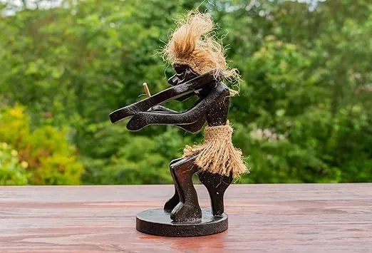 G6 Collection Handmade Wooden Primitive Tribal Funny Statue Sculpture Tiki Bar Handcrafted Unique Gift Art Decorative Home Decor Accent Figurine Decoration Artwork Hand Carved (Playing Violin)