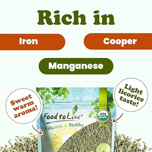Organic Fennel Seeds, 3 Pounds – Whole Raw Seeds, Non-GMO Spice, Non-Irradiated, Kosher, Vegan, Bulk. High in Dietary Fiber. Great for Fennel Tea. Pairs Well with Indian, and Middle East Dishes.