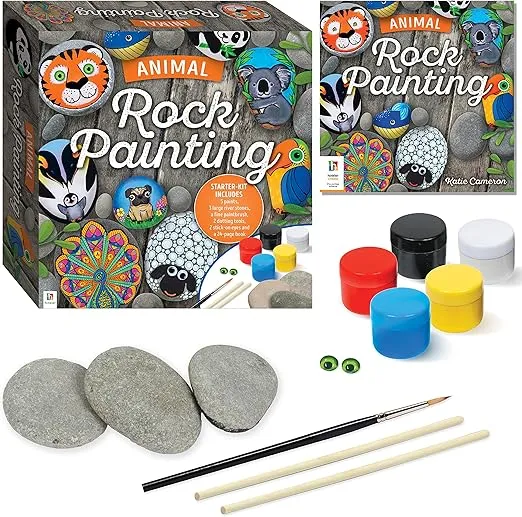 Hinkler Animal Rock Painting Box Set - DIY Rock Painting for Adults - Rocks, Brush, Paint Included - Mandala Stone Artist - Create Rock Artwork at Home - Arts and Craft for Adults - Adult Hobbies