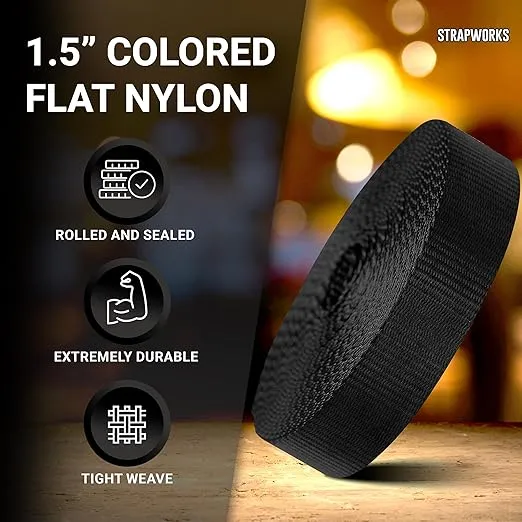 Strapworks Colored Flat Nylon Webbing - Strap For Arts And Crafts, Dog Leashes, Outdoor Activities – 1.5 Inch by 10, 20, or 50 Yards, Over 20 Colors