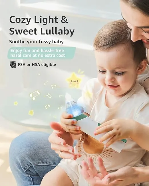 GROWNSY Nasal Aspirator for Baby, Electric Nose Aspirator for Toddler, Baby Nose Sucker, Automatic Nose Cleaner with 3 Silicone Tips, Adjustable Suctions, Music and Light Soothing Function (Green)