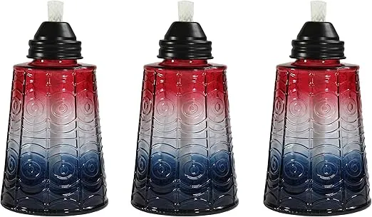 Seraphic Torches for Outside - Citronella Lamp Burner 16oz Glass Table Top Torch Candles for Patio, Garden, Deck, and Outdoor Parties, Set of 3, Red/White/Blue